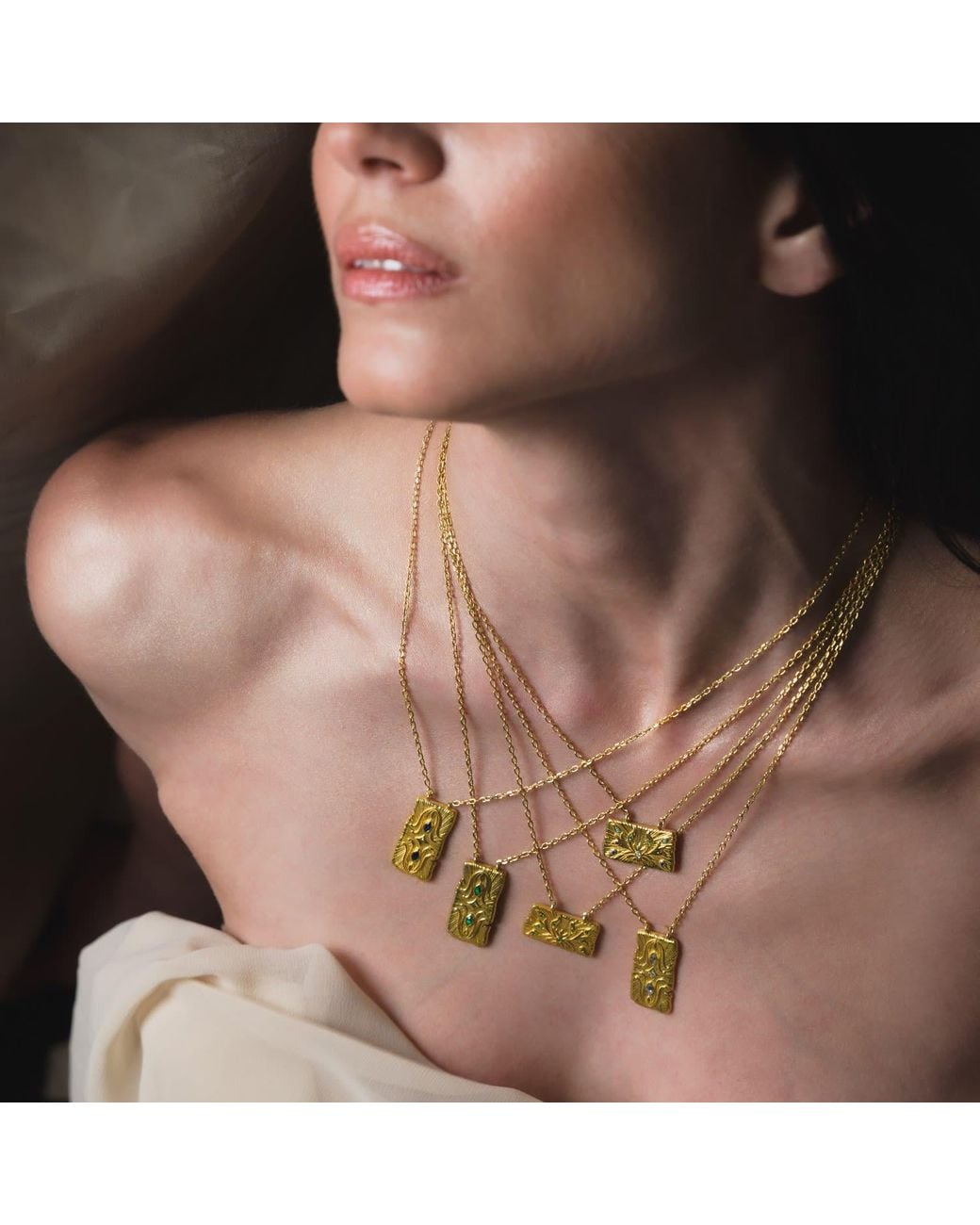 Myrto Katramadou Jewellery Metallic Infinity Necklace-Plated Three Stones, Emerald