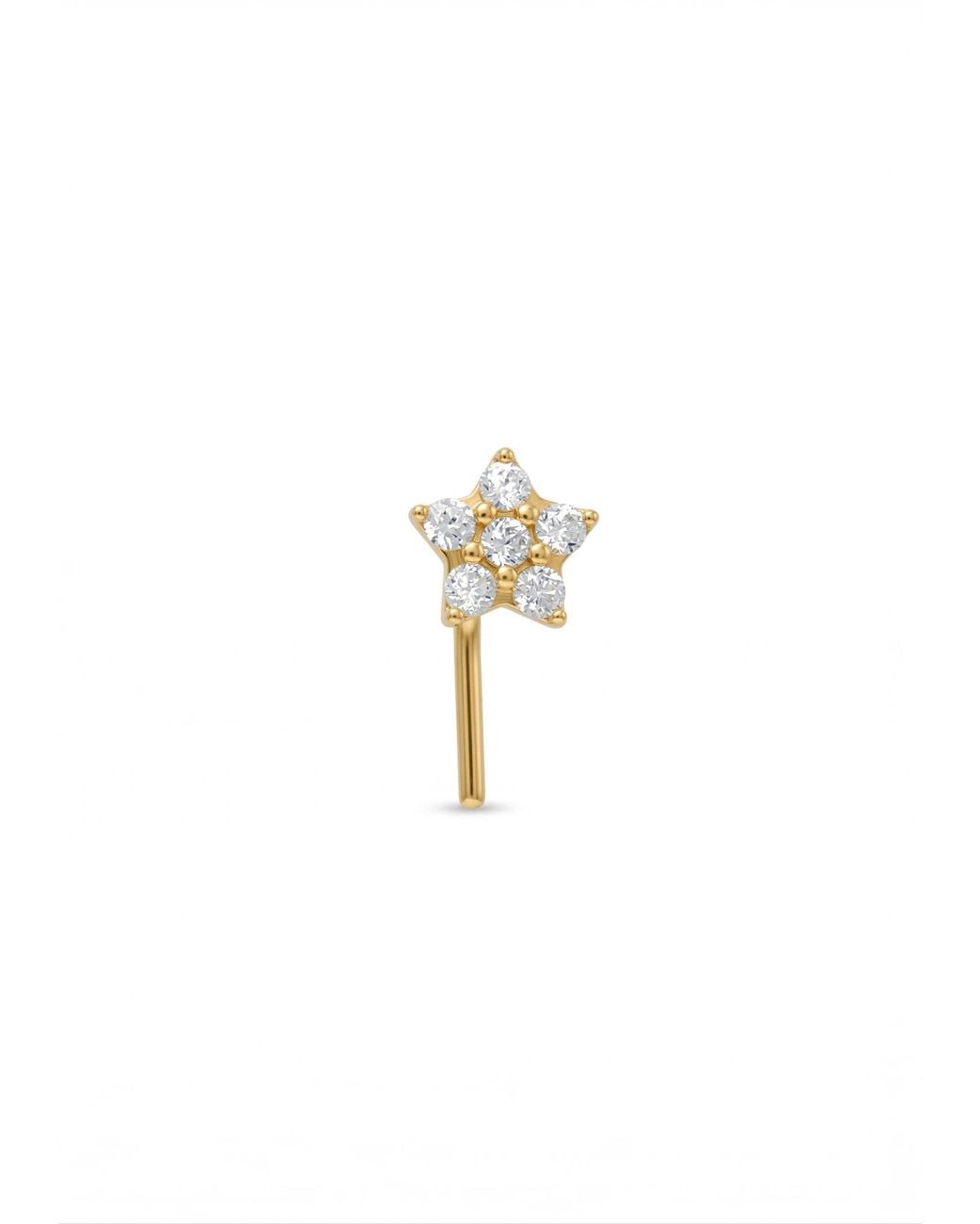 Zahav Jewelry White 14K Solid 24G Star Cz L-Shape Nose Stud