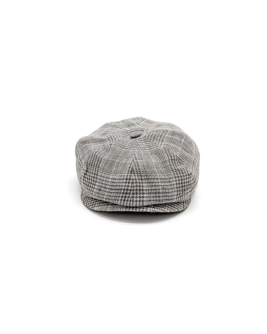 DORIA 1905 Gray Prince Of Wales Check Fabric Flat Cap for men