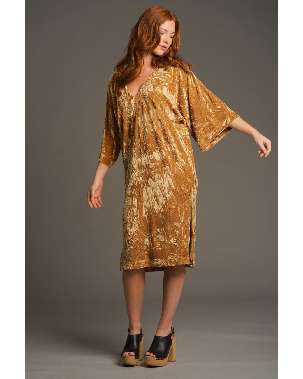 Little Lies Yellow Rumours Ochre Velvet Midi Dress
