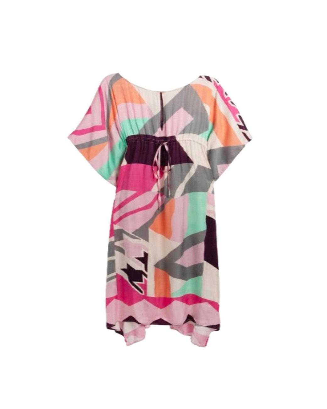 Saachi Pink Multicolored Geo Tie Waist Keyhole Kaftan