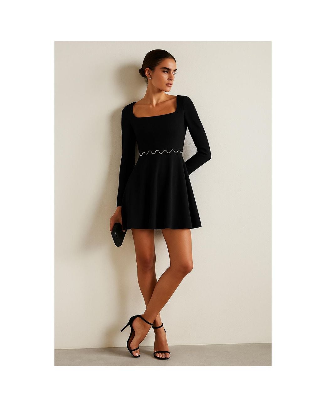 2KStyle Black Brigitte Square Neckline Chain-Embellished Skater Mini Dress
