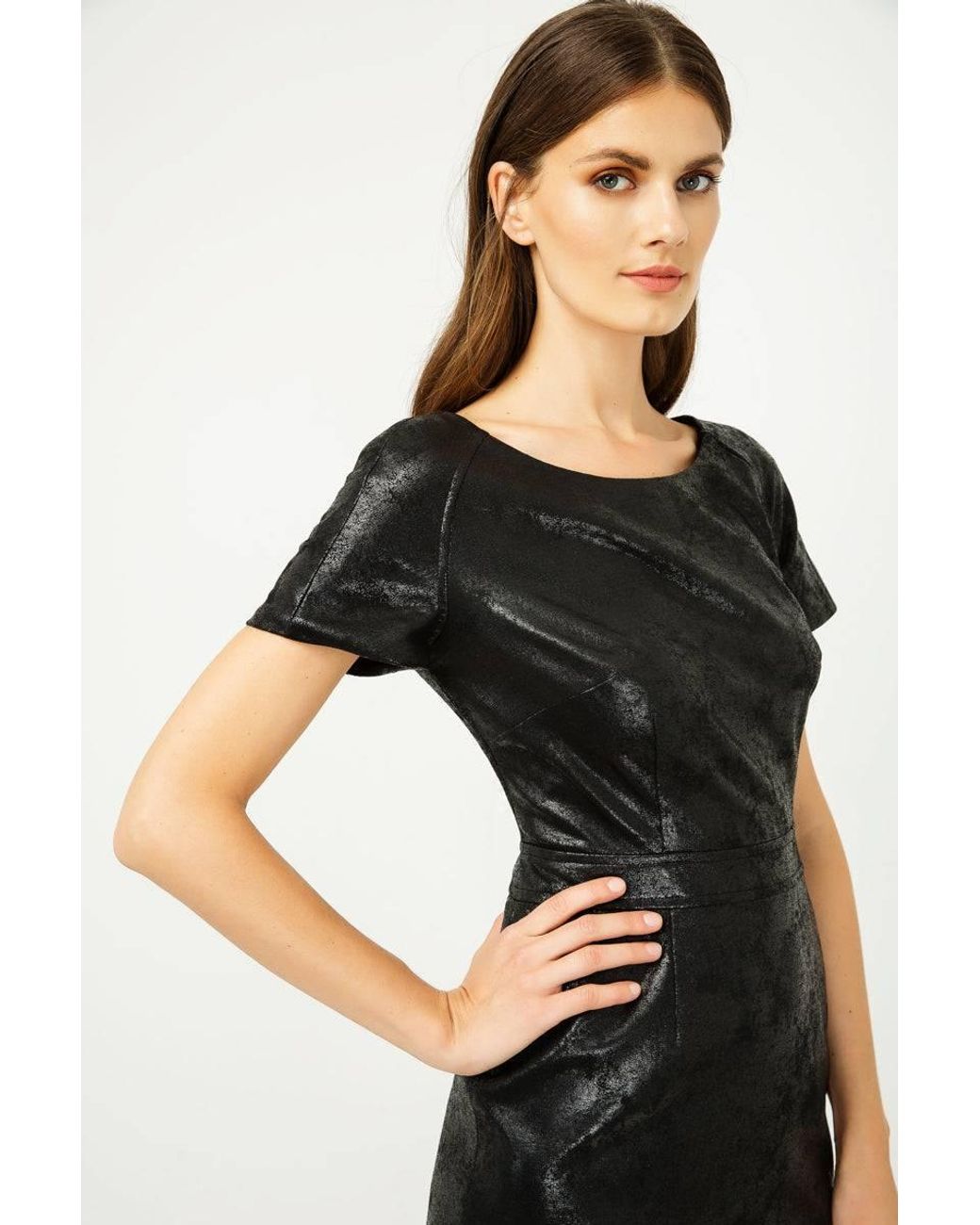 Conquista Black Leather Effect Fitted Dress