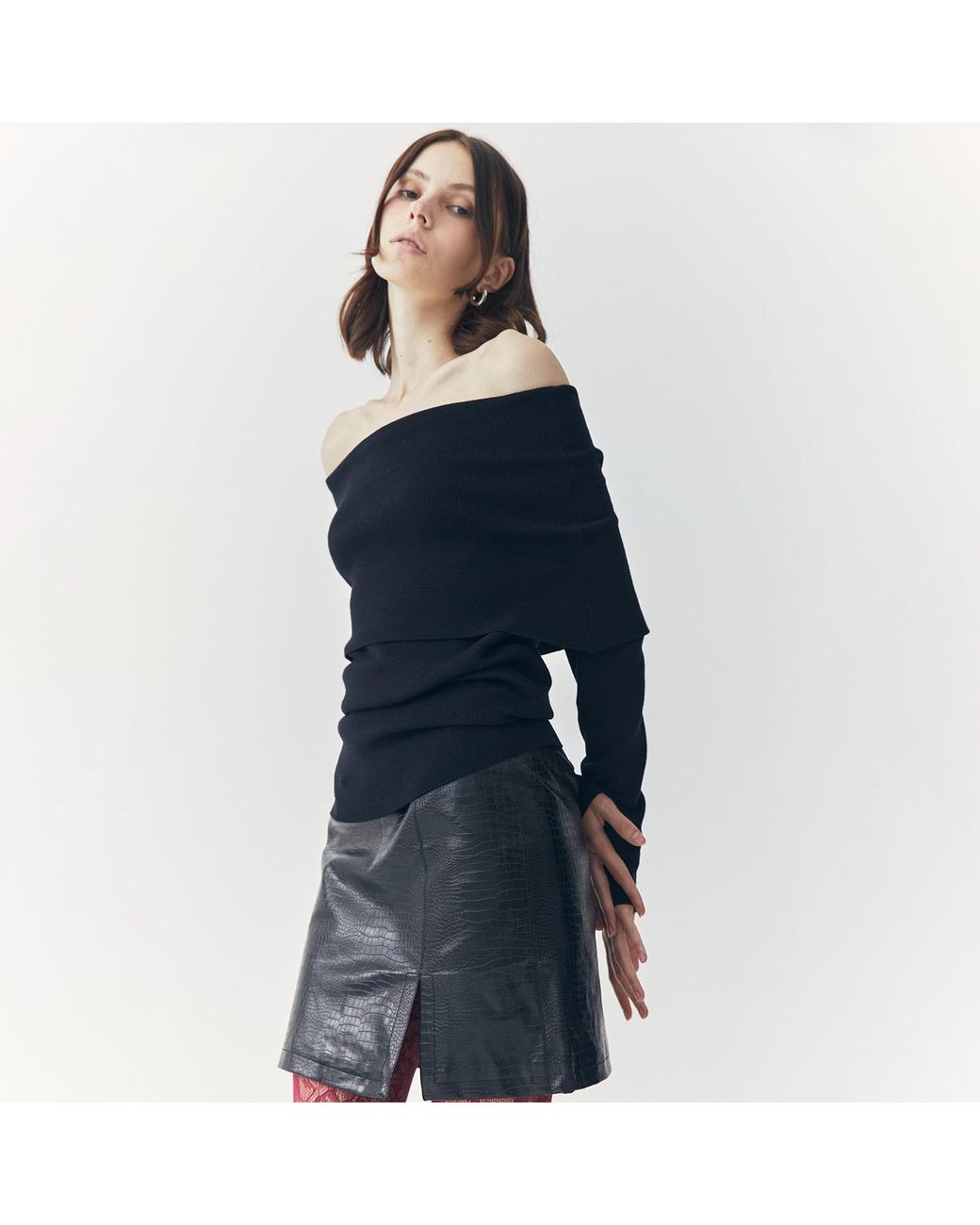 Ats the Label Black Sia Off Shoulder Knit Top