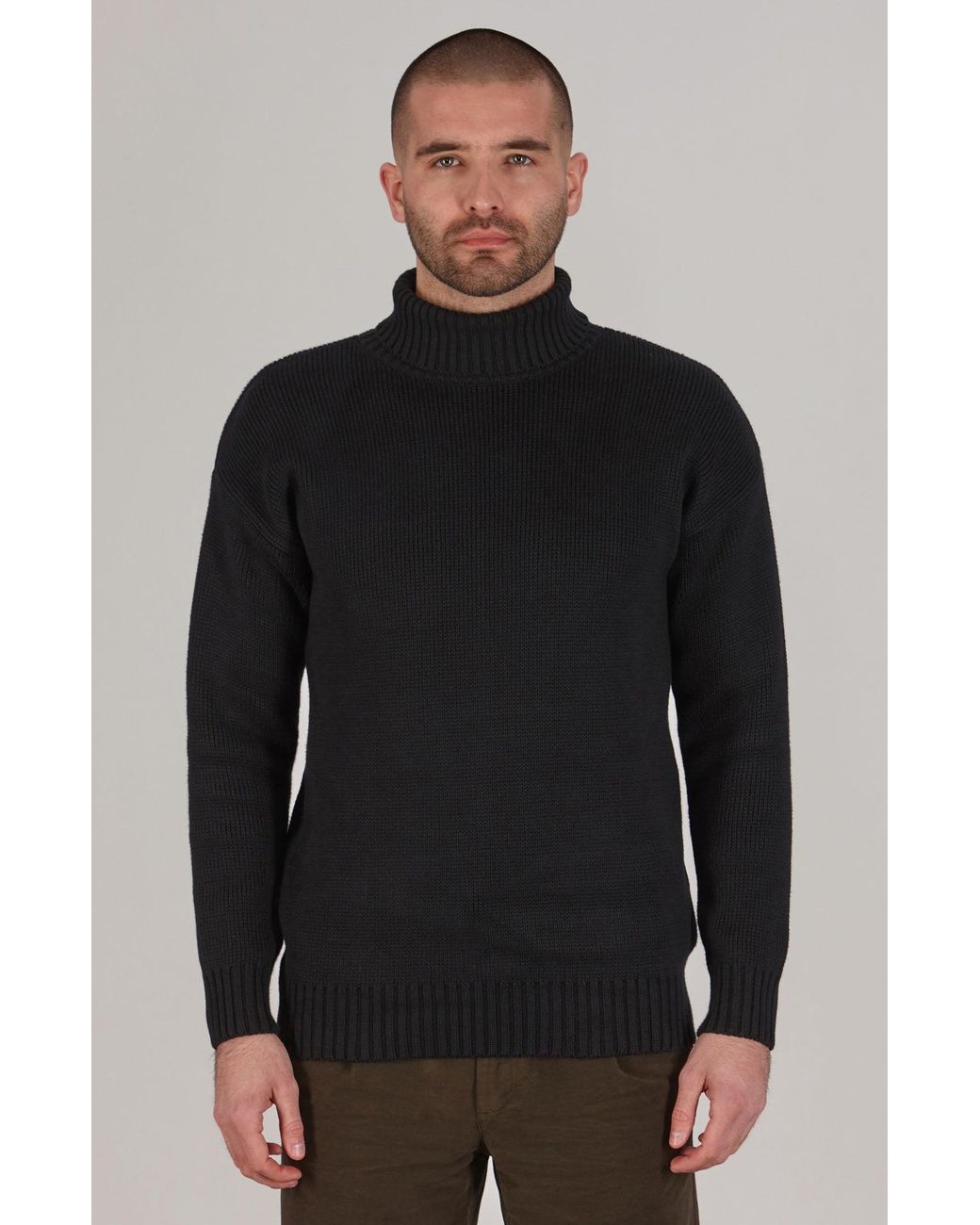 Paul James Knitwear Blue Heavyweight Cotton Arthur Submariner Roll Neck Jumper for men