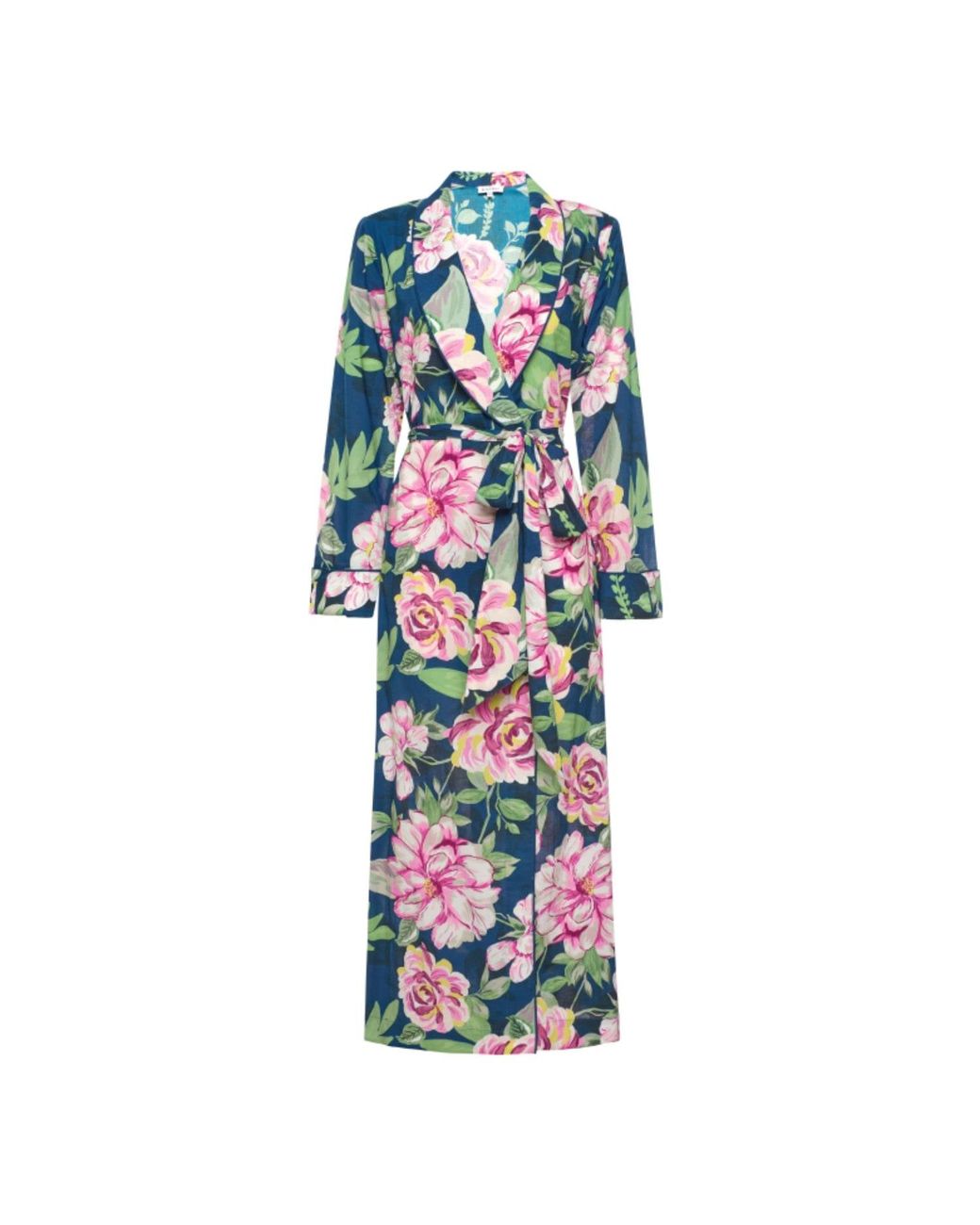 Kato Blue Matador Peonies Cotton Robe