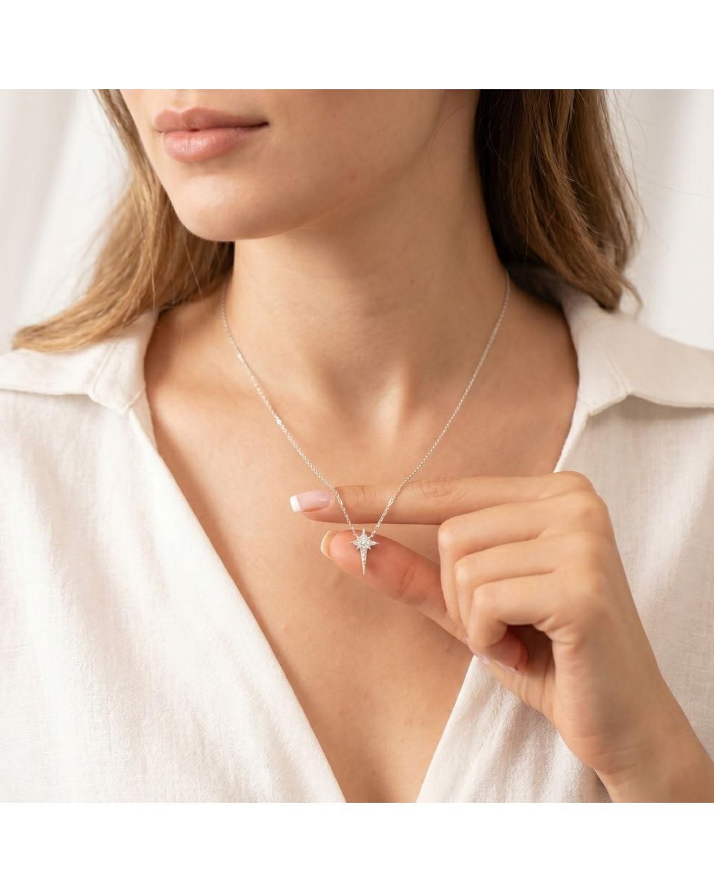 Spero London White Northernstar Starburst Sterling Chain Drop Chain Earrings & Necklace Set