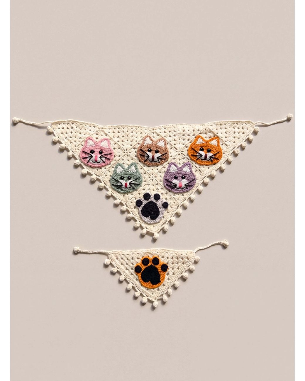 Ana Chic Pink Neutrals Cat Face Handmade Crochet Bandana Set