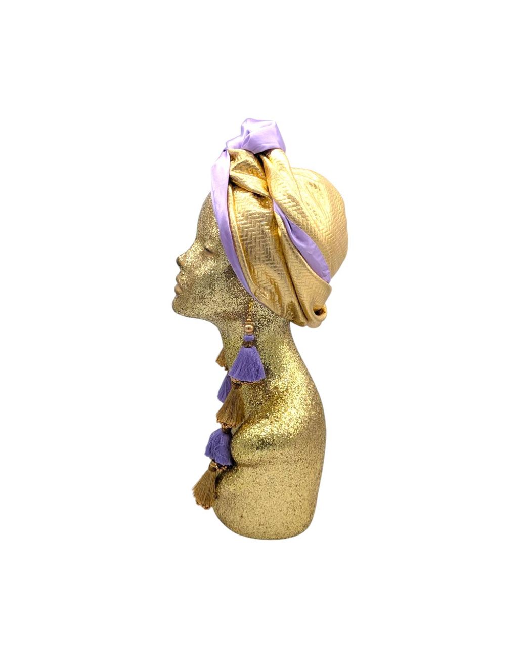 Julia Clancey Metallic Zia Golden & Lilac Silk Dorado Reversible Turban
