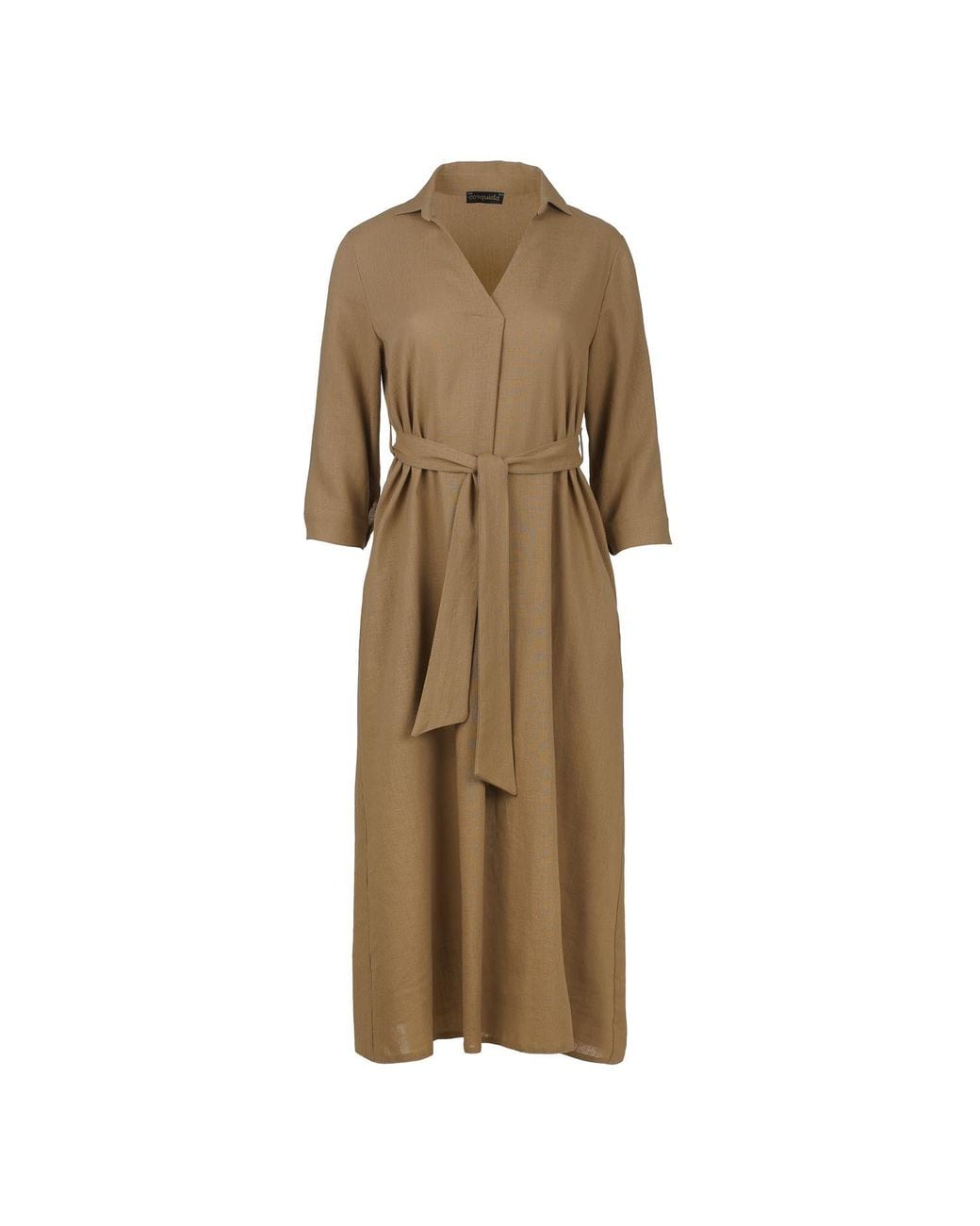 Conquista Natural Neutrals Linen Style Midi Dress With Belt