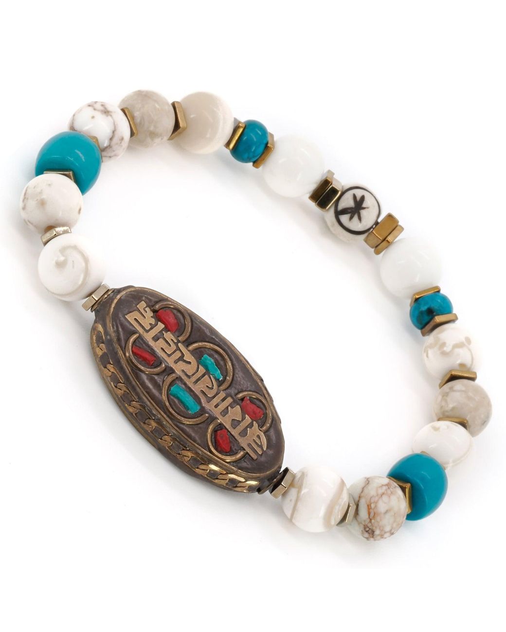 Ebru Jewelry Metallic Om Mani Padme Hum Nepal Bracelet