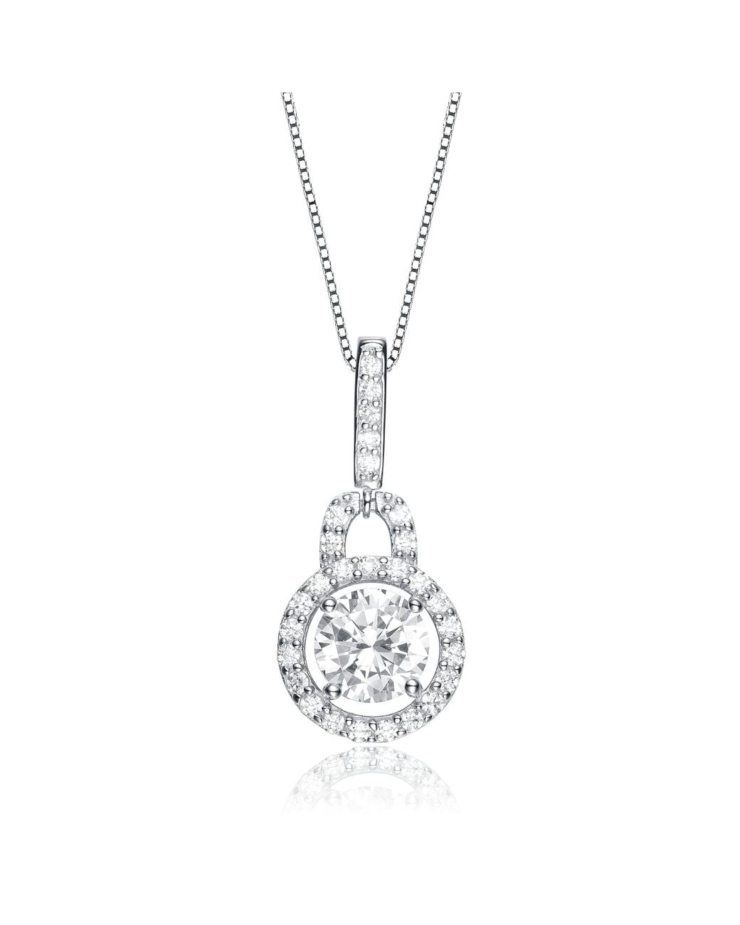 Genevive Jewelry Metallic Cubic Zirconia Sterling Plated Round Drop Pendant Necklace