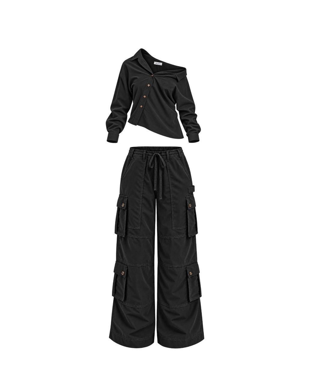 Sâb Studio Black One Shoulder Asymmetric Button Up