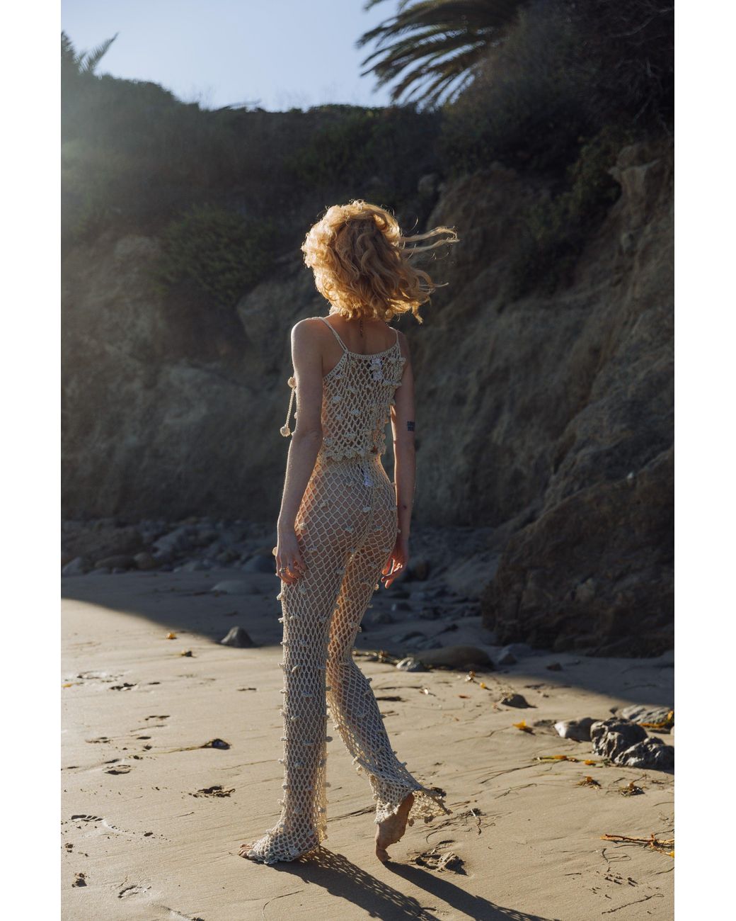Andreeva Natural Metallic Handmade Crochet Pants