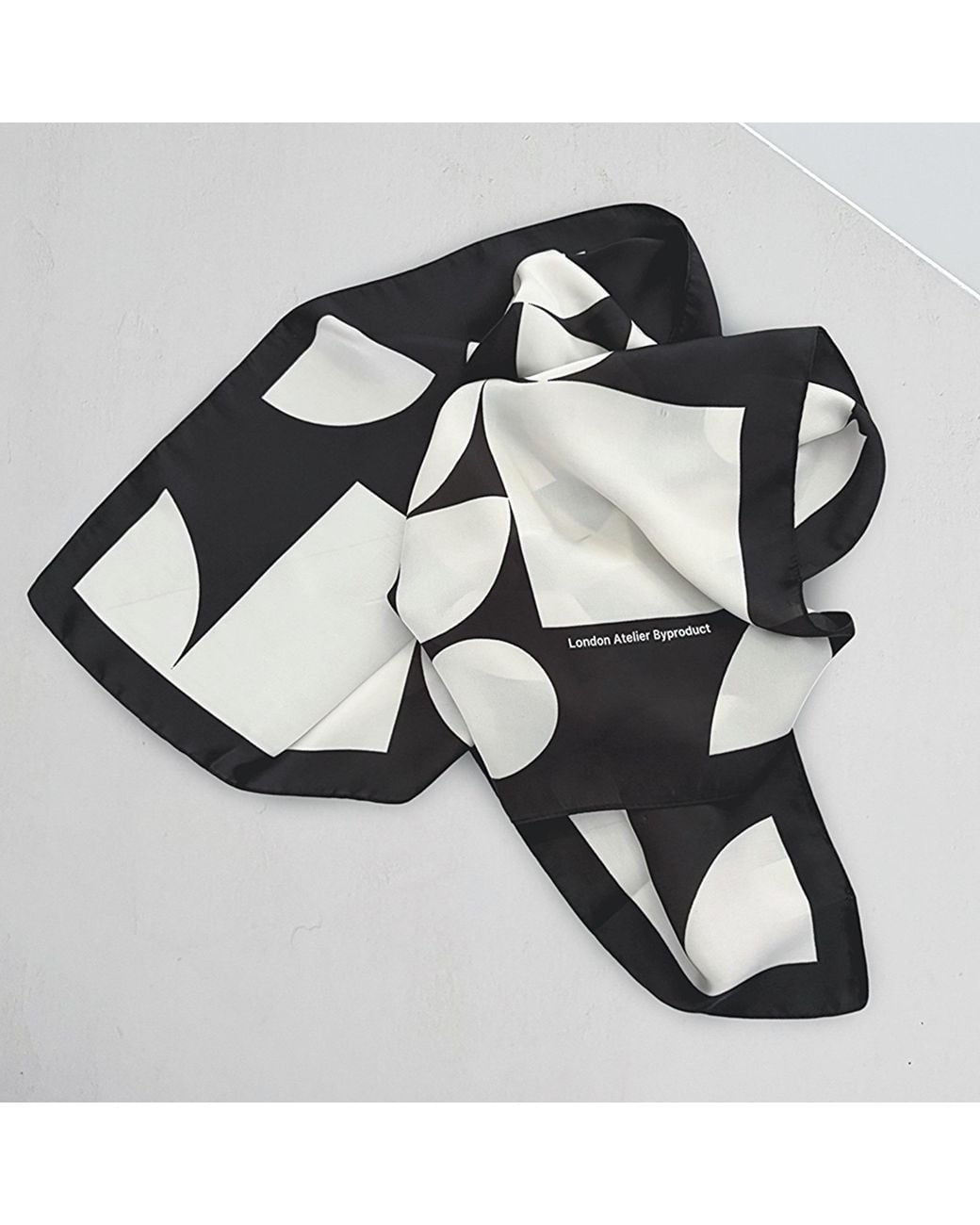 London Atelier Byproduct Black Geometric Print Square Silk Scarf