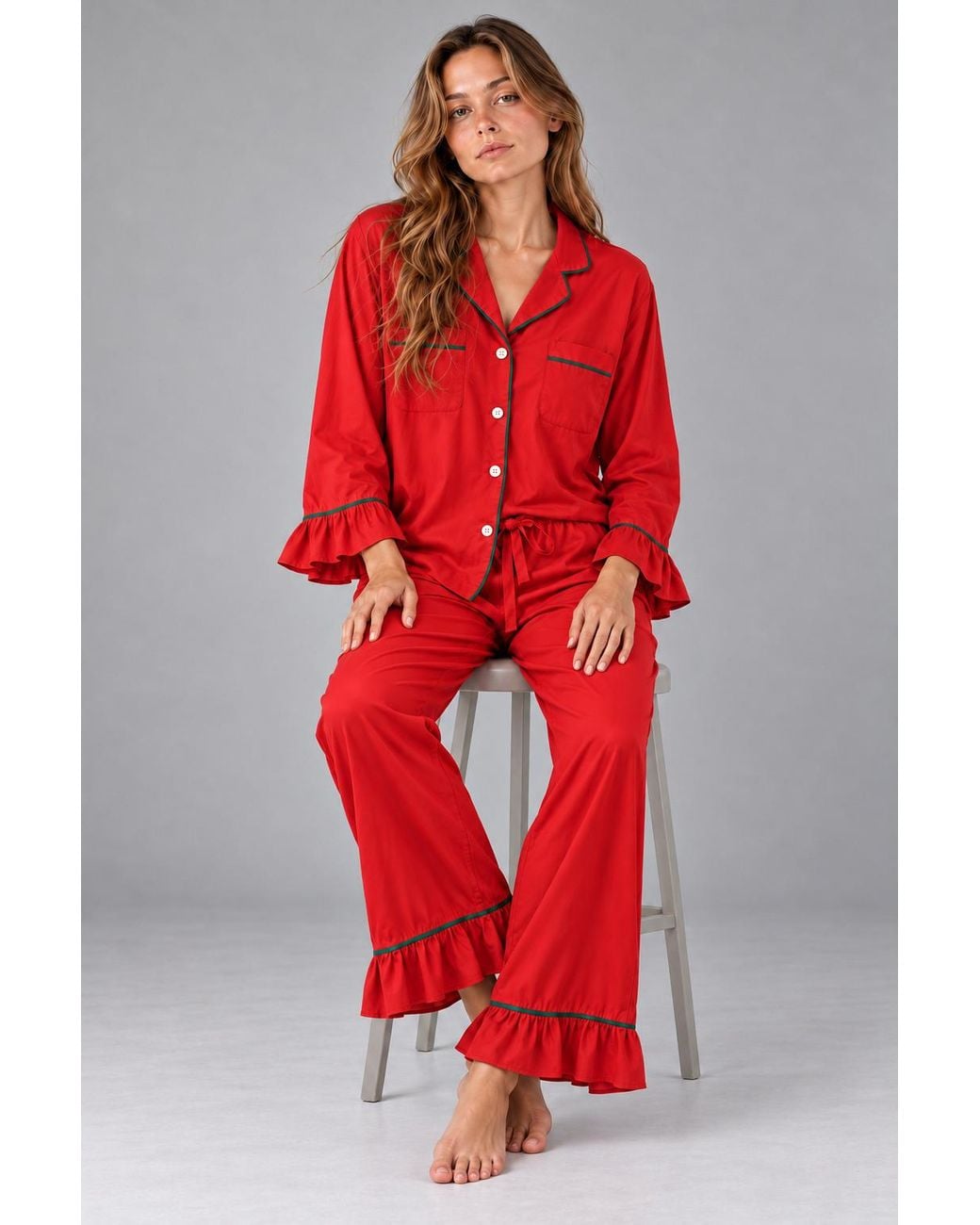 Carolina Benoit Red Christmas Luxury Matching Set Pajama