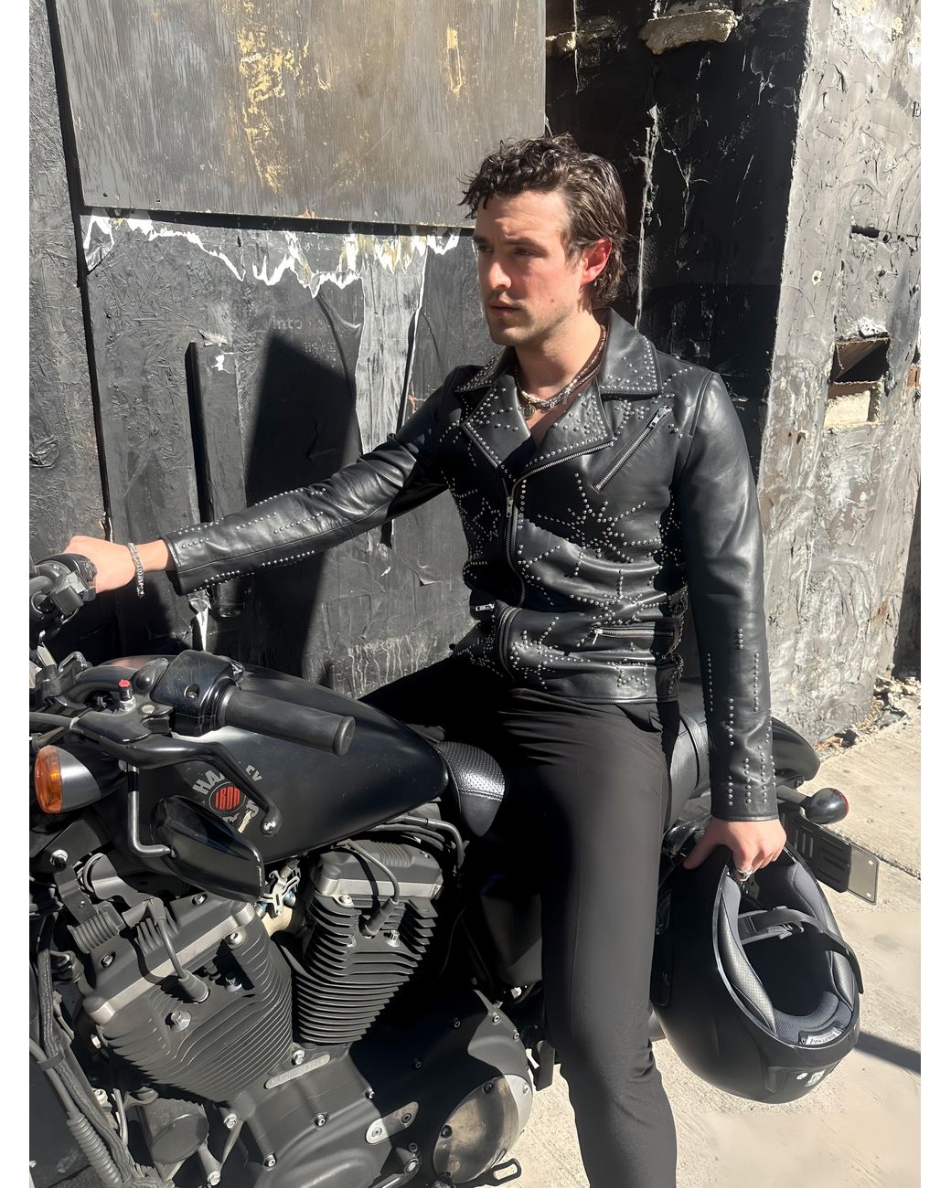 Any Old Iron Black Studded Starburst Leather Jacket for men