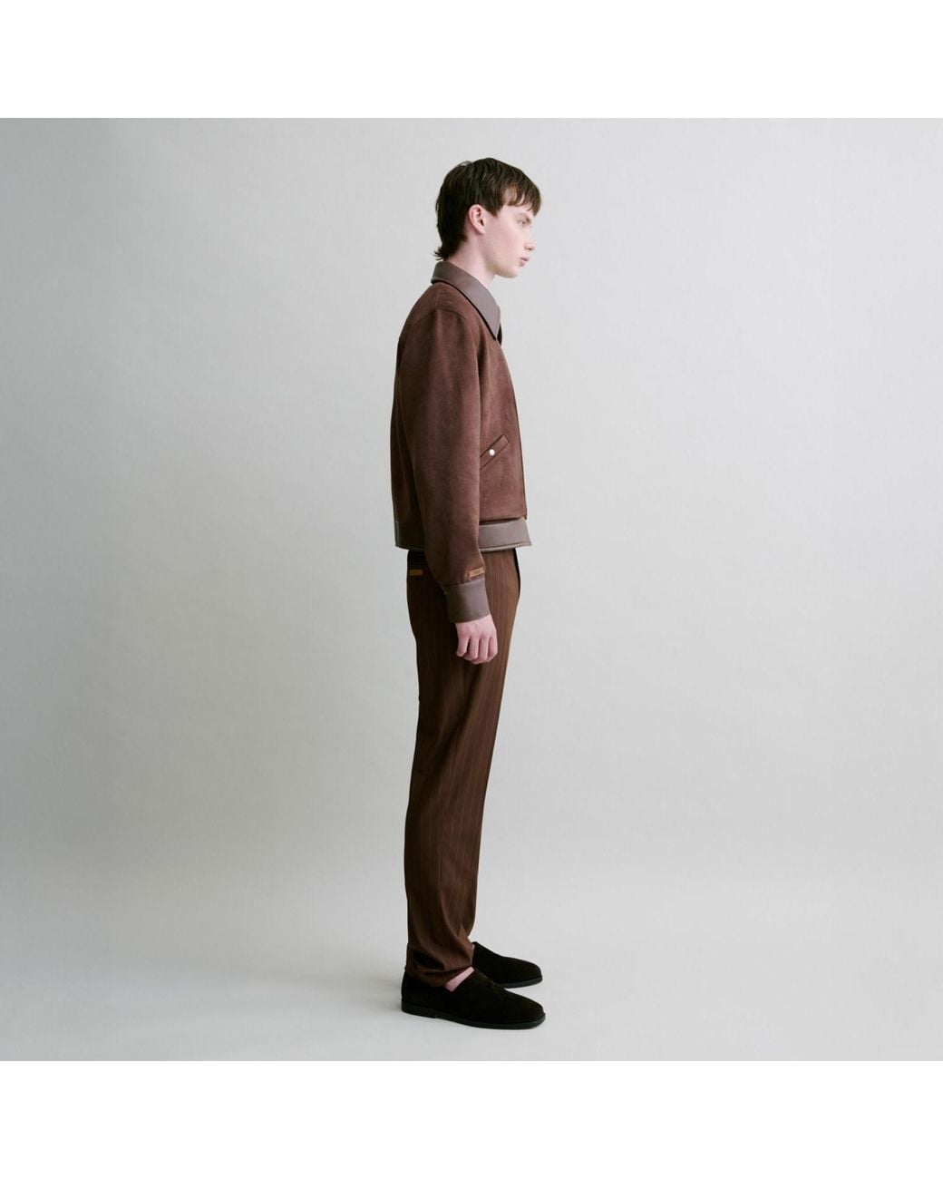 Luroq London Brown Linear Pinstripe Trousers for men