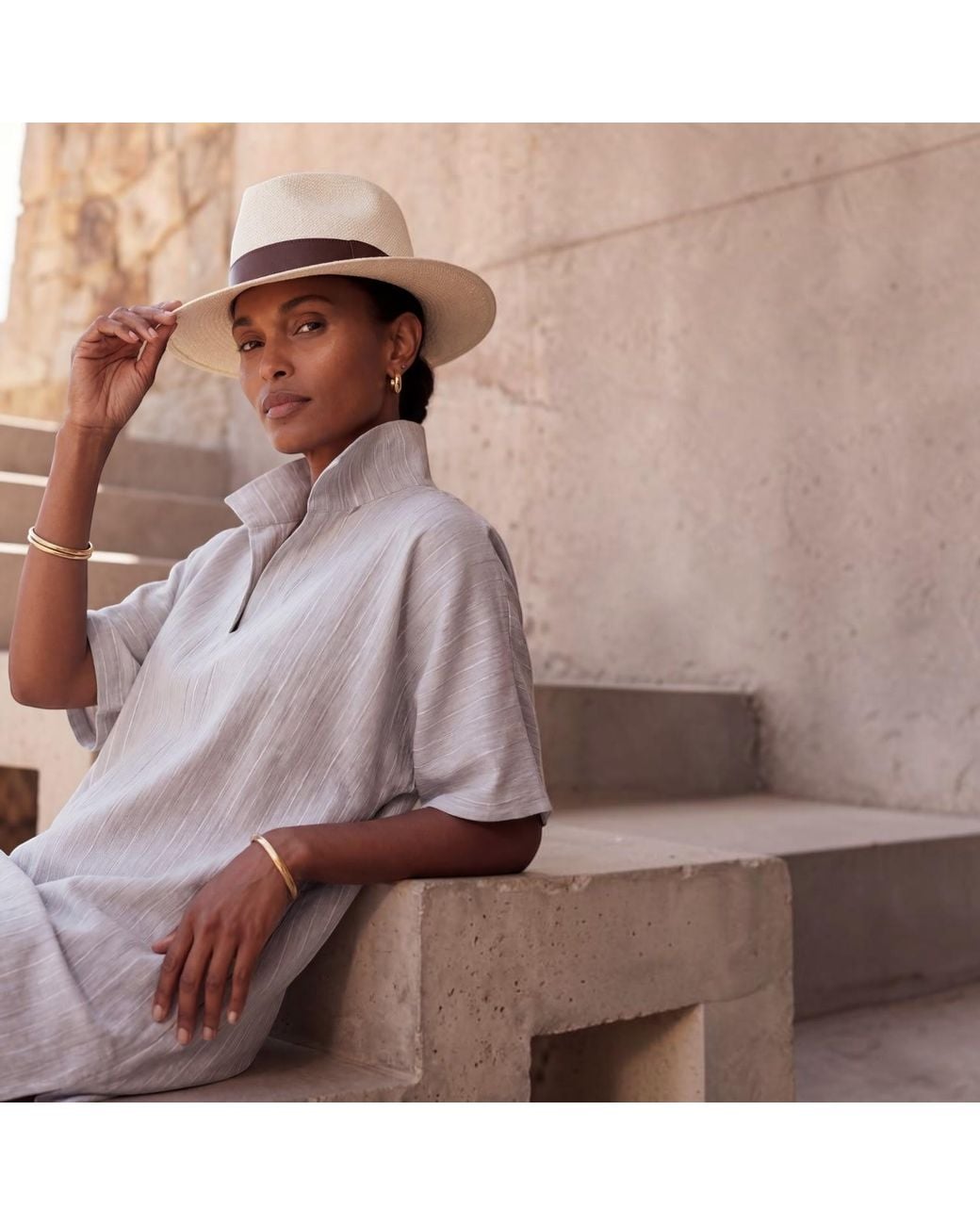 Belyed Handcraft Gray Heyam –Chic And Relaxed Fit Linen Dress By Belyed