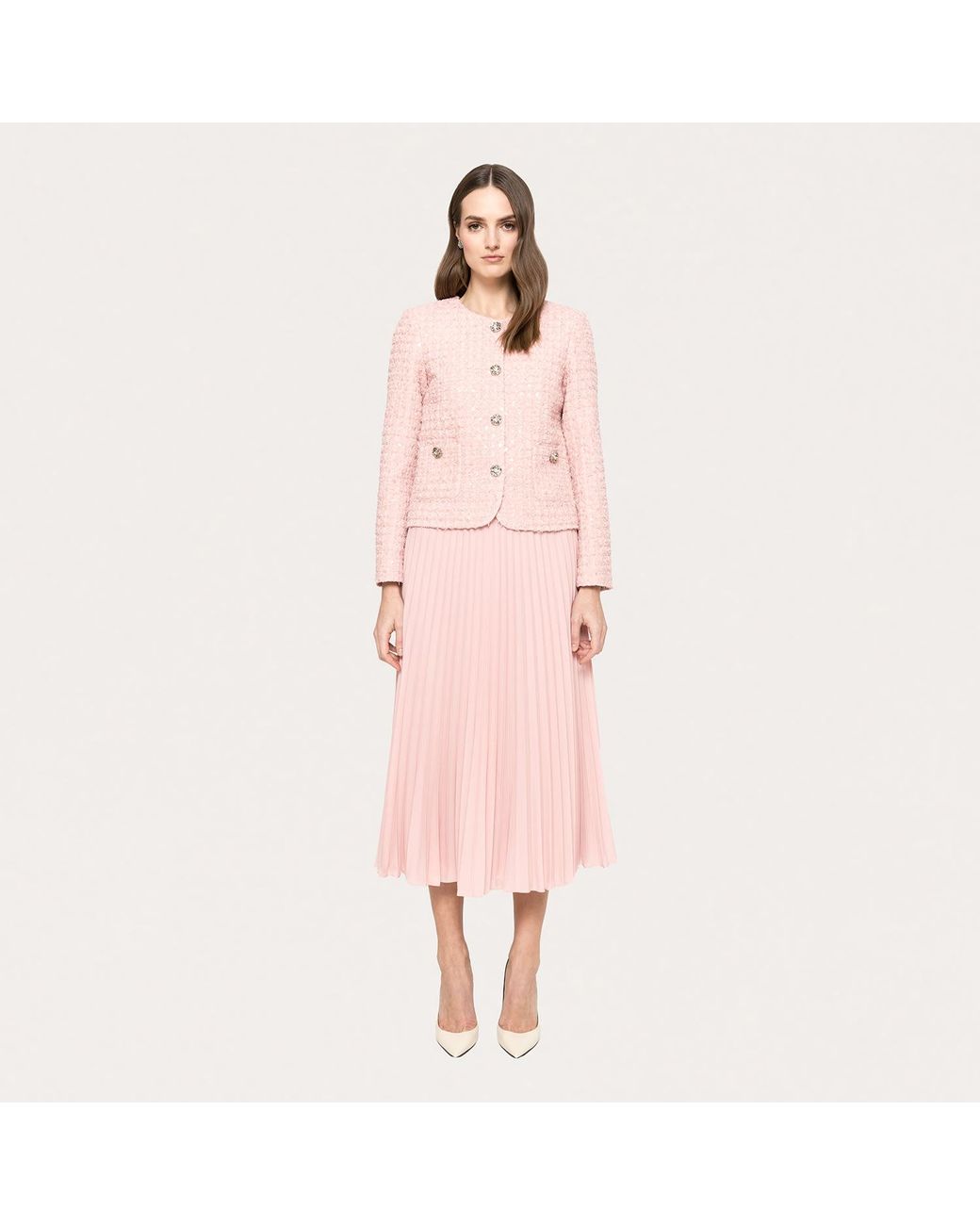 Nissa Pink Bouclé Suit Jacket