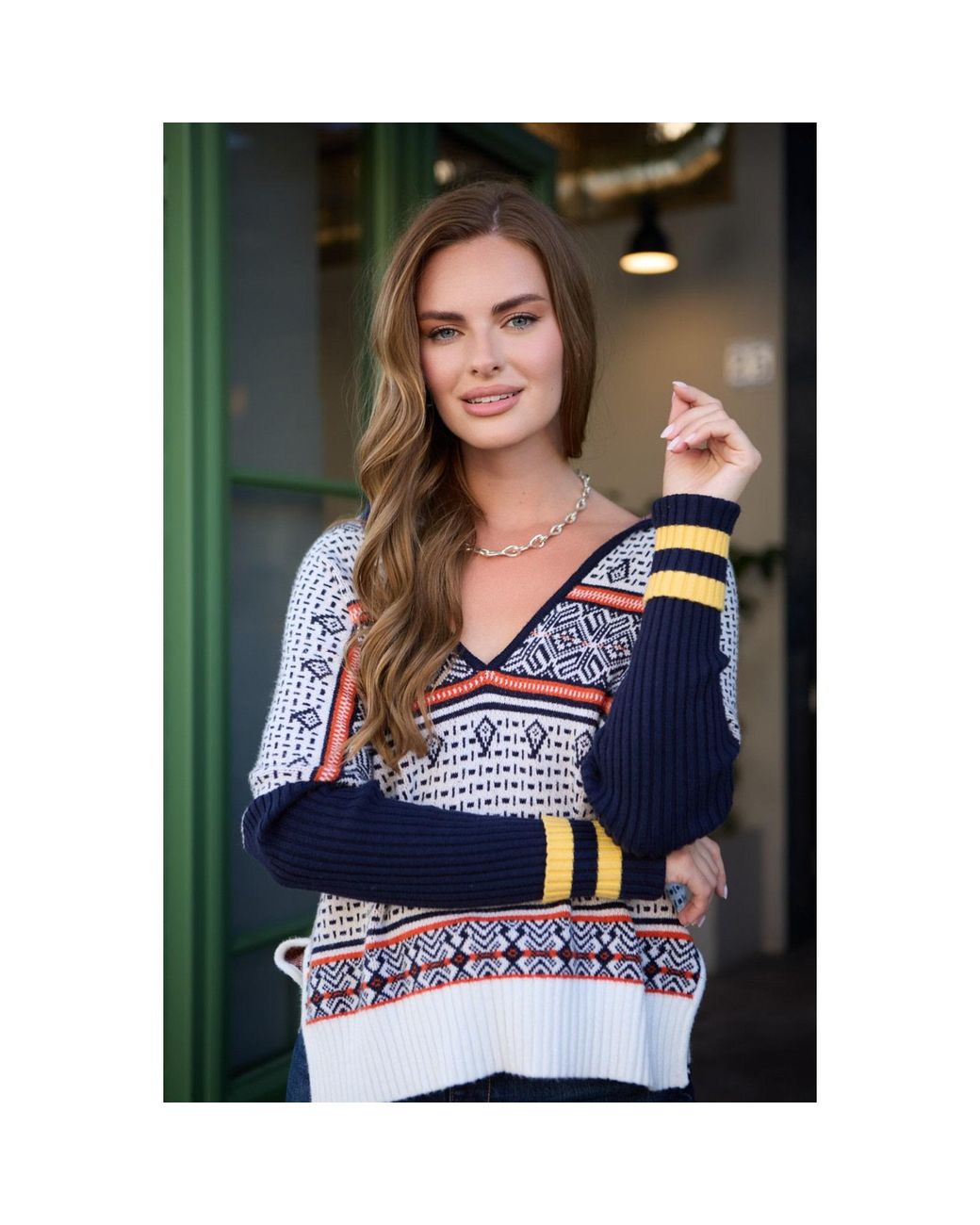 Saachi Blue Nordic Knit Pullover Sweater