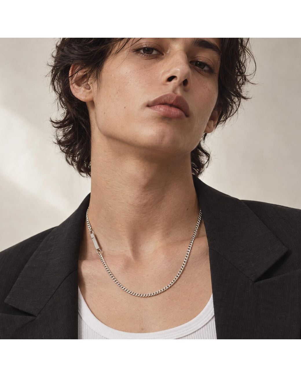 Kevin Thorne Jewellery Metallic Monolith Necklace- Curb Thin for men