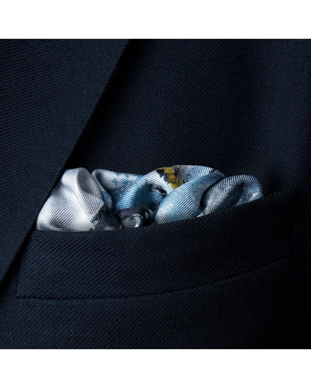 Otway & Orford Blue 'American Patrol' Fighter Aircraft Silk Pocket Square. Full-Size for men