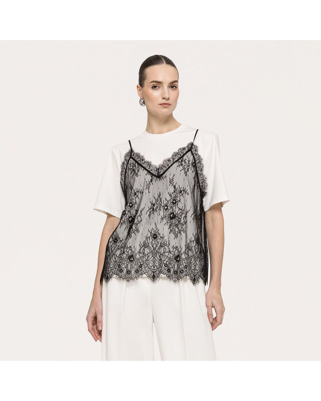 Nissa Gray Lace-Panel Top