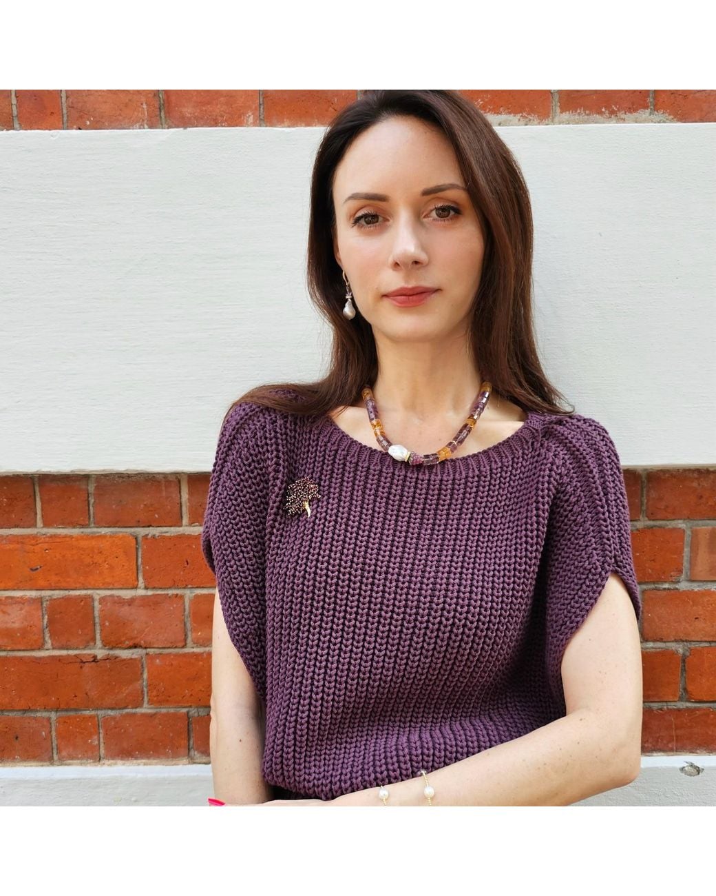 Farra Metallic Citrine & Amethyst With Baroque Peals Necklace