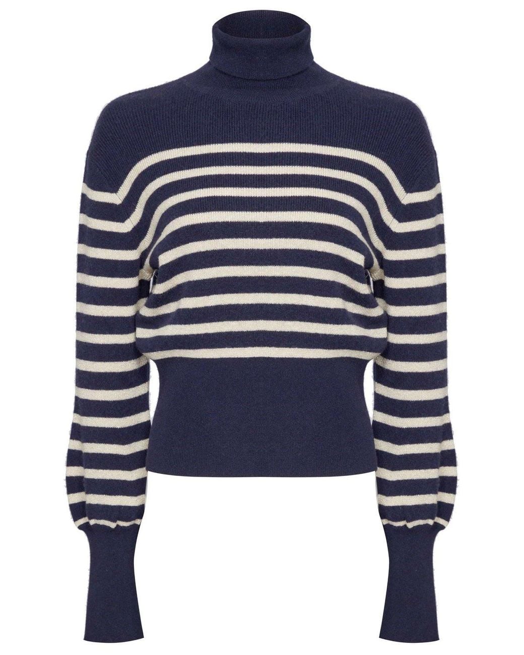 Guinea London Blue Cream Lurex Stripe Cashmere Roll Neck Jumper