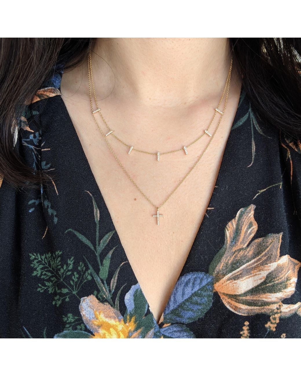 KAMARIA Metallic Mini Diamond Cross Necklace