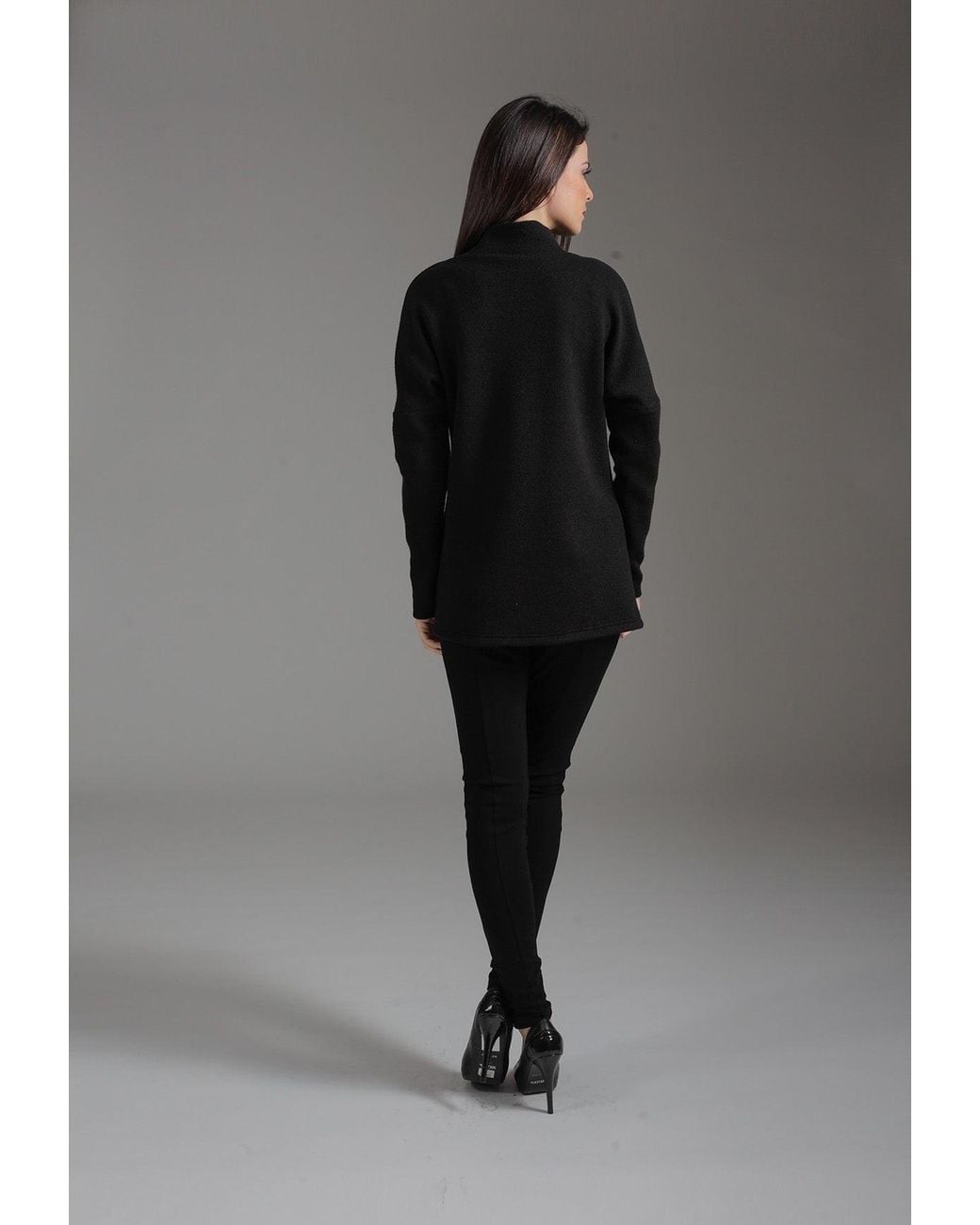 Conquista Black Knit Jacquard Jacket With Batwing Sleeves