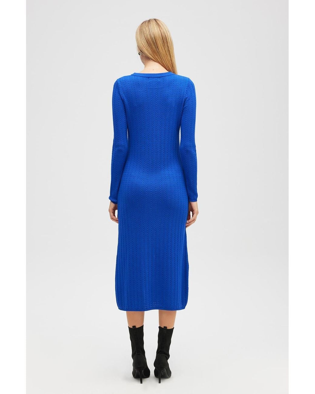 Peraluna Blue Zaira Minimal Cable Knit Slit Midi Dress