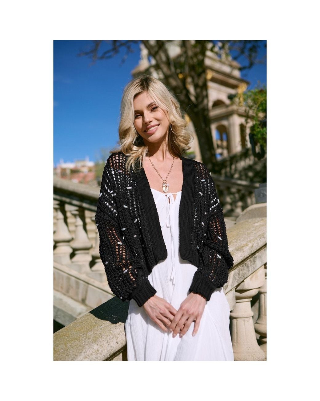 Saachi Black Coastal Shell Sequin Cardigan