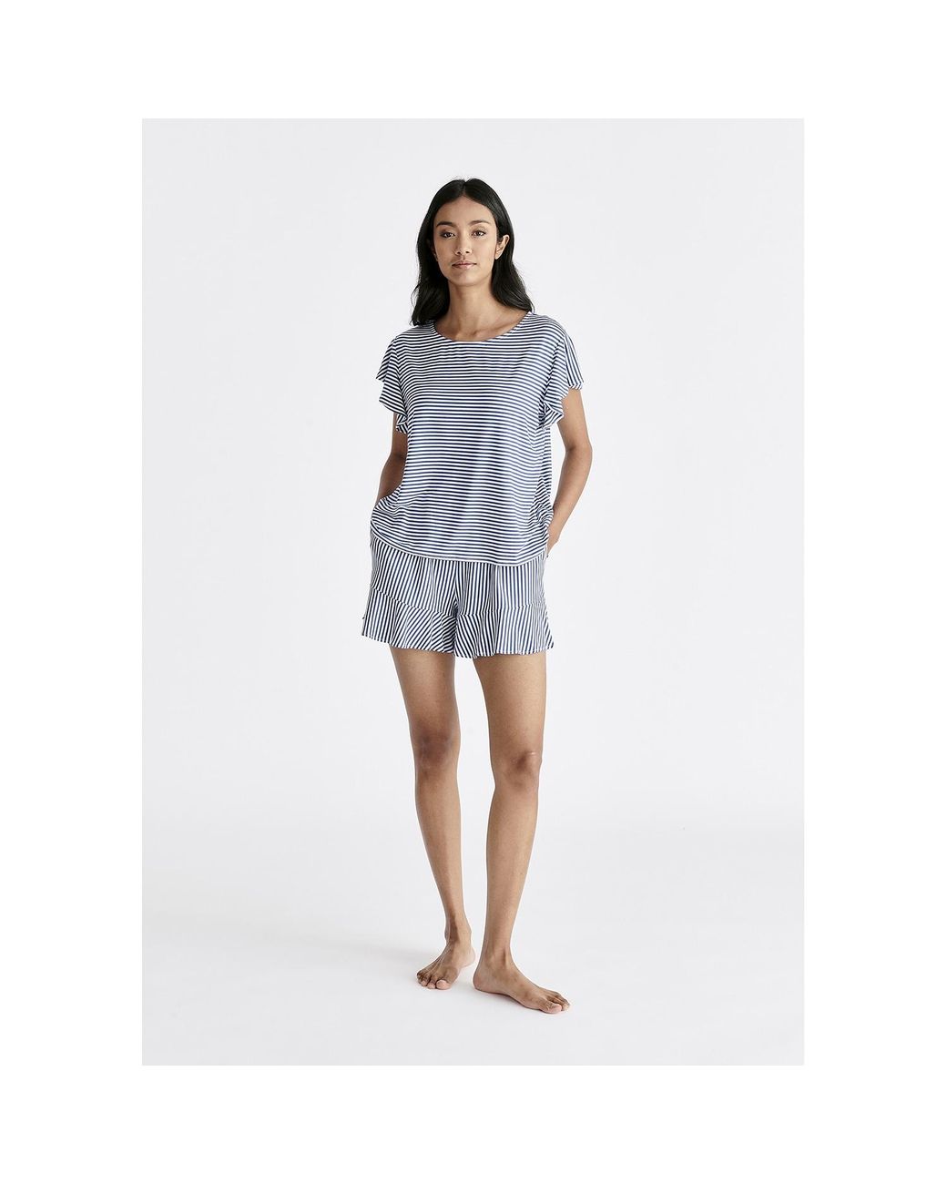 Paisie Blue Frill Pyjama T-Shirt And Shorts