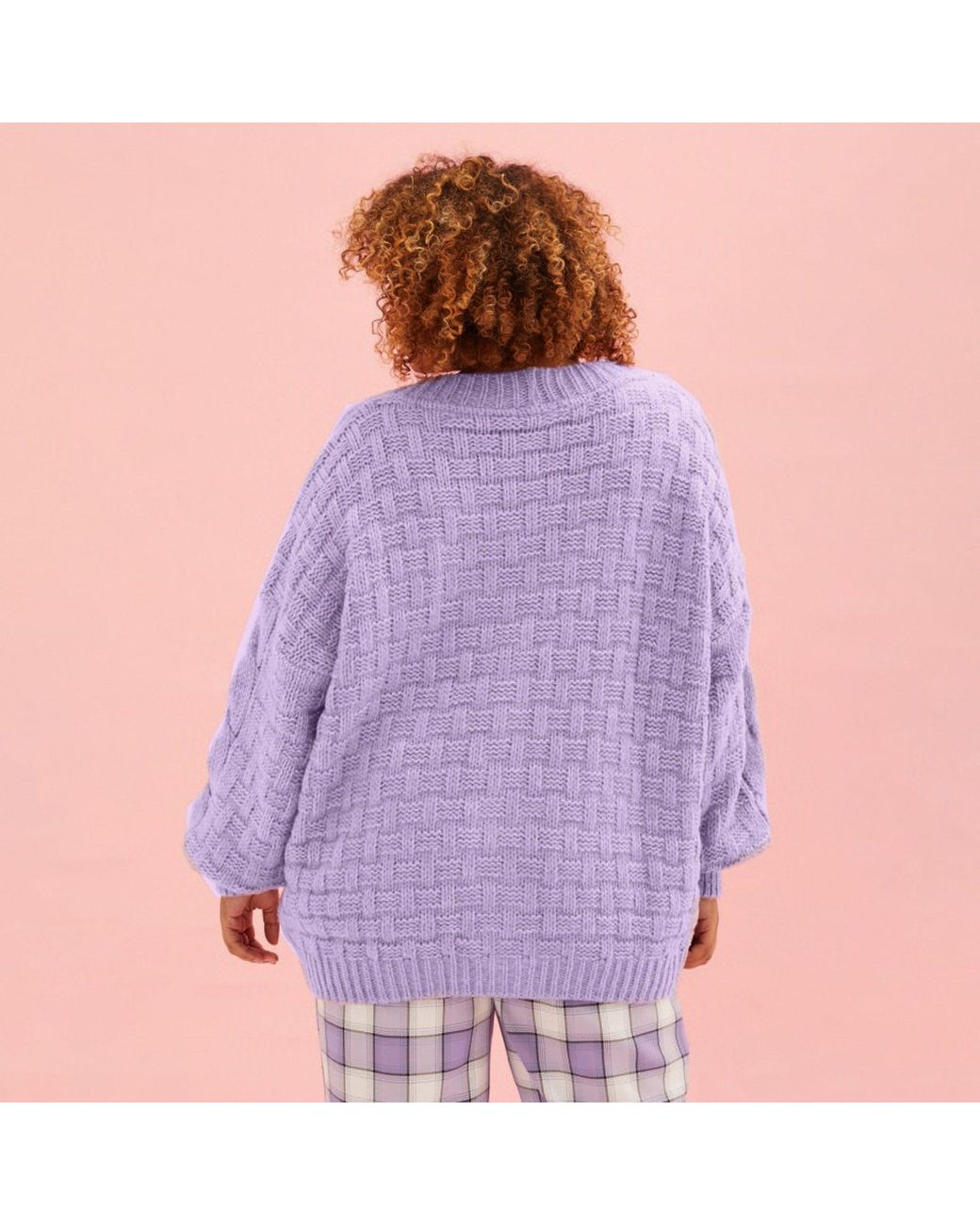 Cara & The Sky Purple Gemma Basket Stitch Balloon Sleeve Cardigan