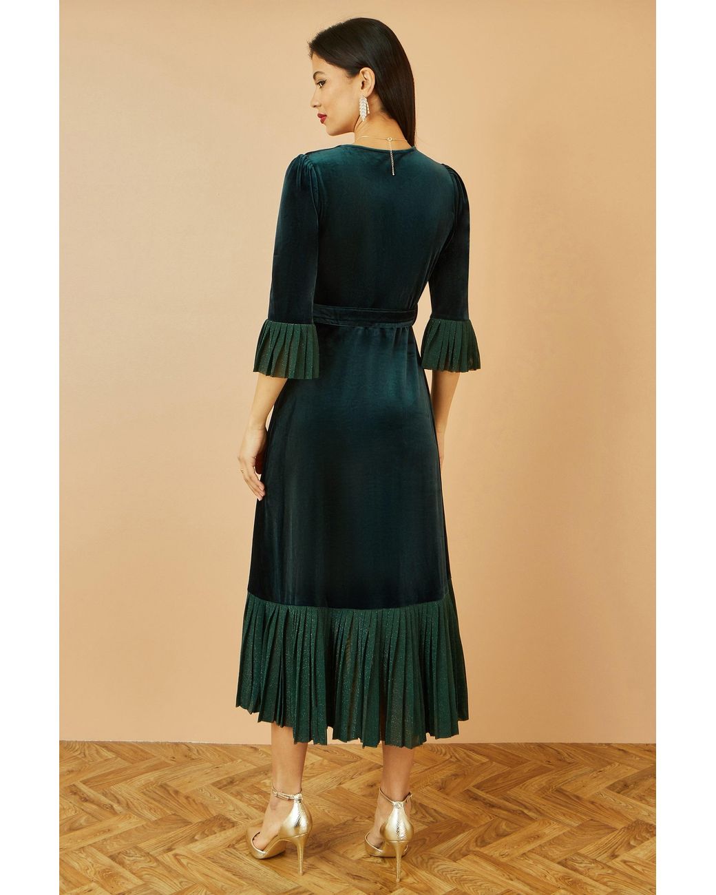 Yumi' Black Velvet Wrap Midi Dress With Contrast Hemline