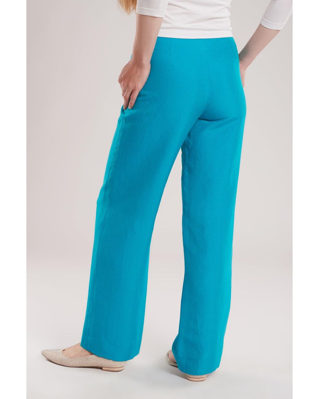 Ginta Blue Silk & Linen Blend Wide Leg Pants