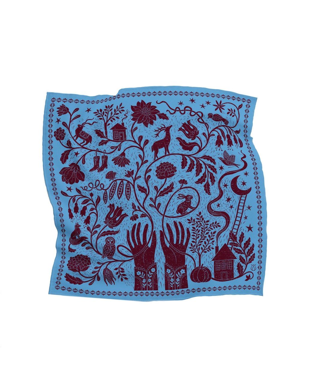 Silk&Soul Blue Folk Motif Silk Scarf