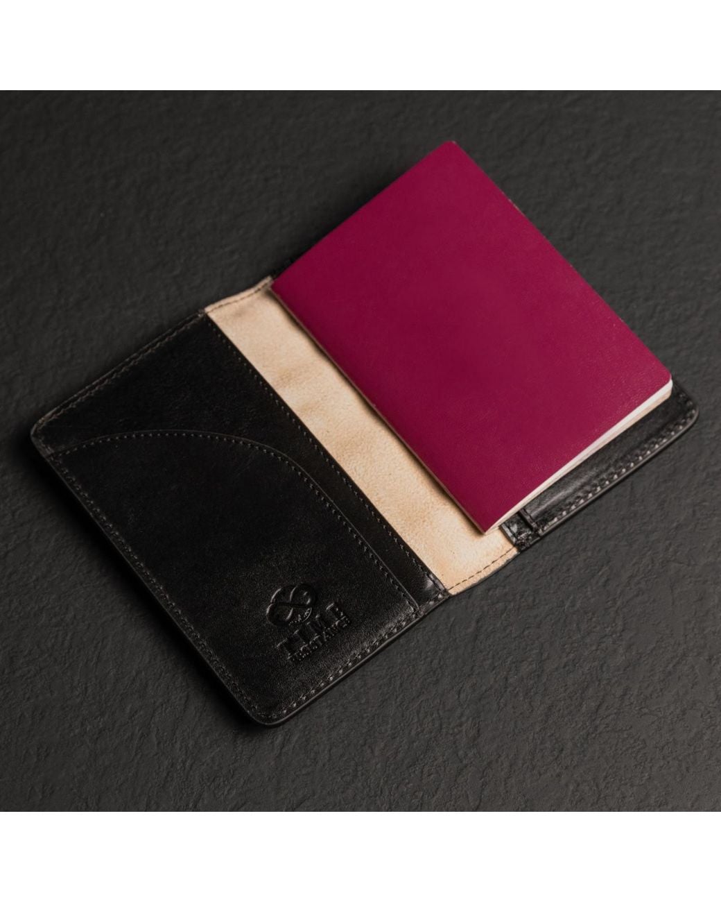 Time Resistance Black Small Leather Passport Holder For
