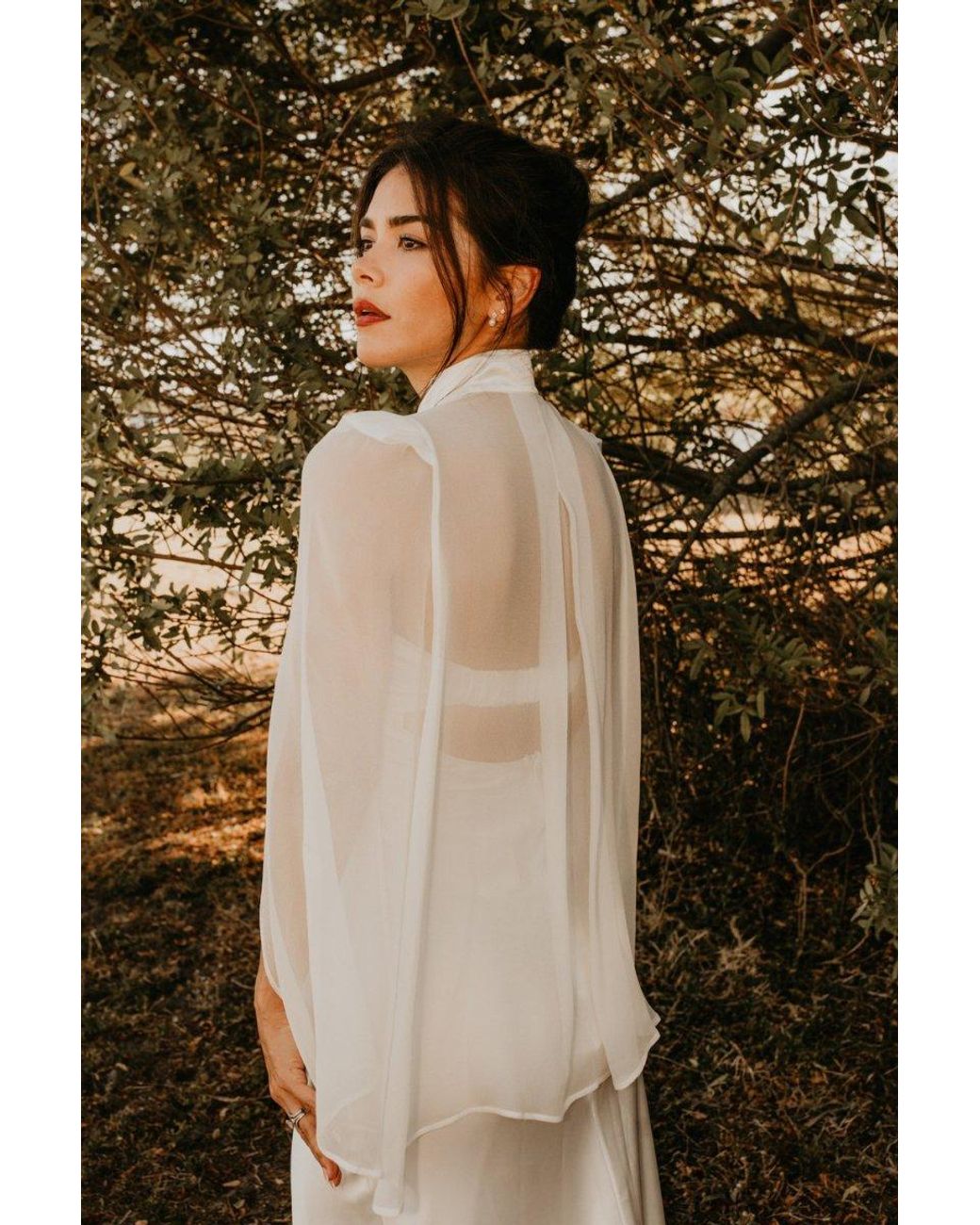 Nina Nieves White Taylor Silk Sheer Bridal Cape
