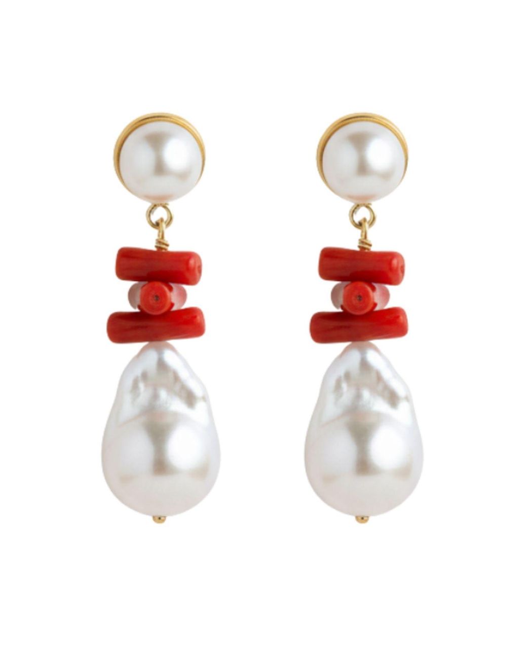 LINYA JEWELLERY Red Coral Baroque Pearl Earrings