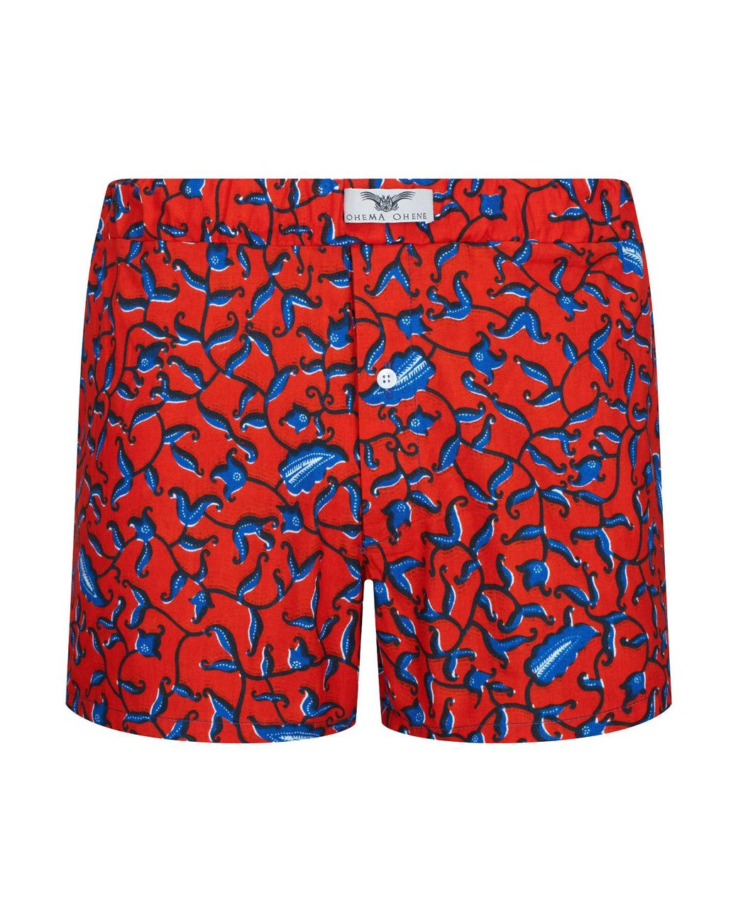 Ohema Ohene Red Cotton African Print Boxer Shorts- Floral for men