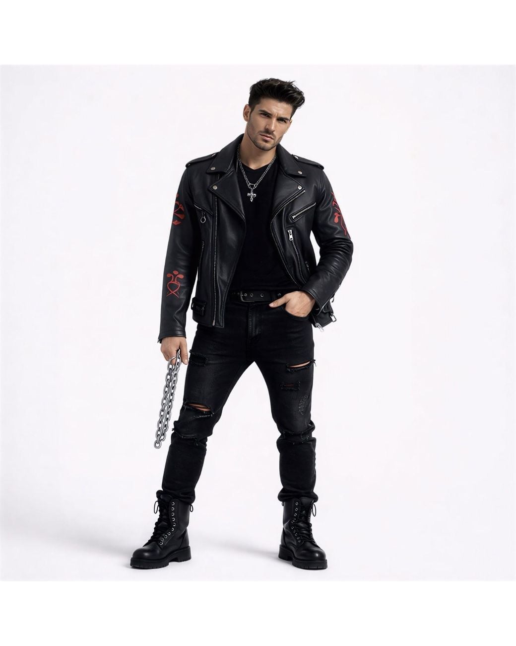 Zasta Studio Green Hand-Painted Leather Biker Jacket for men