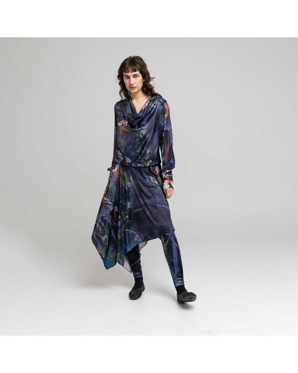 ARTISTA Blue Serena Asymmetric Midi Skirt