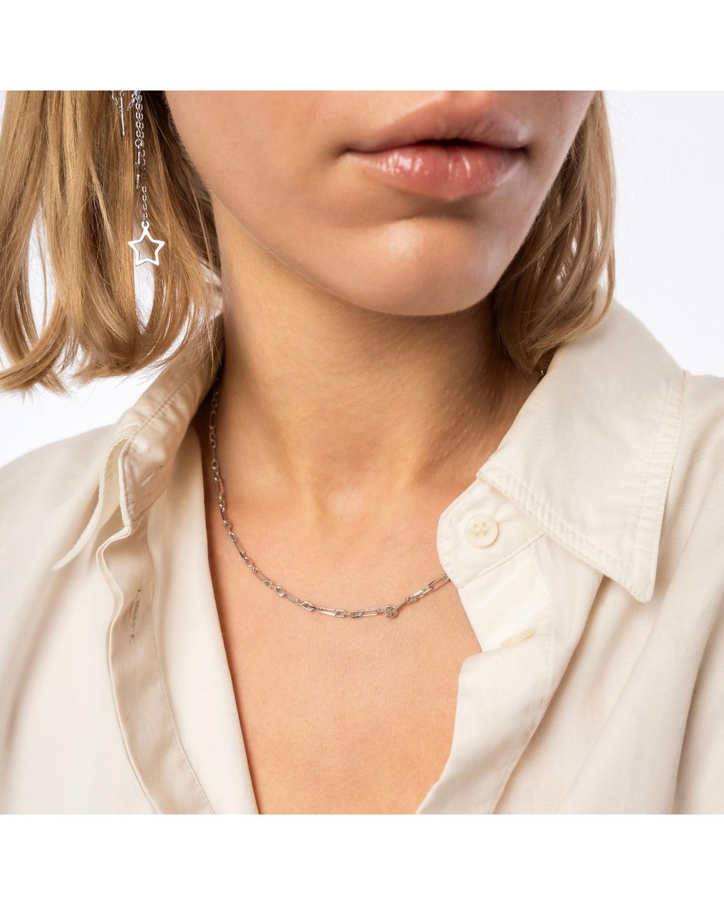 Spero London Metallic Paperclip Link Chain Sterling Necklace Layering Set