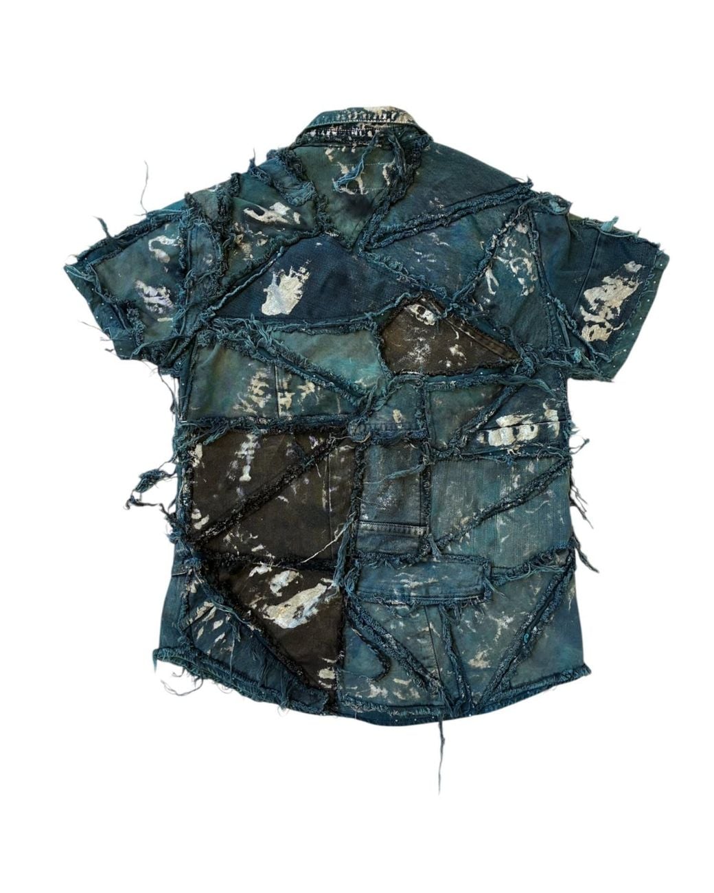 Zasta Studio Blue Wearable Ruins Shredded Denim Colored Short-Sleeve Shirt