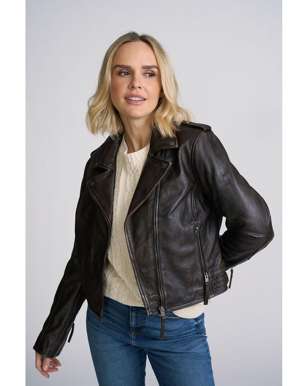 Mauritius Black Antique Leather Moto Jacket Katica