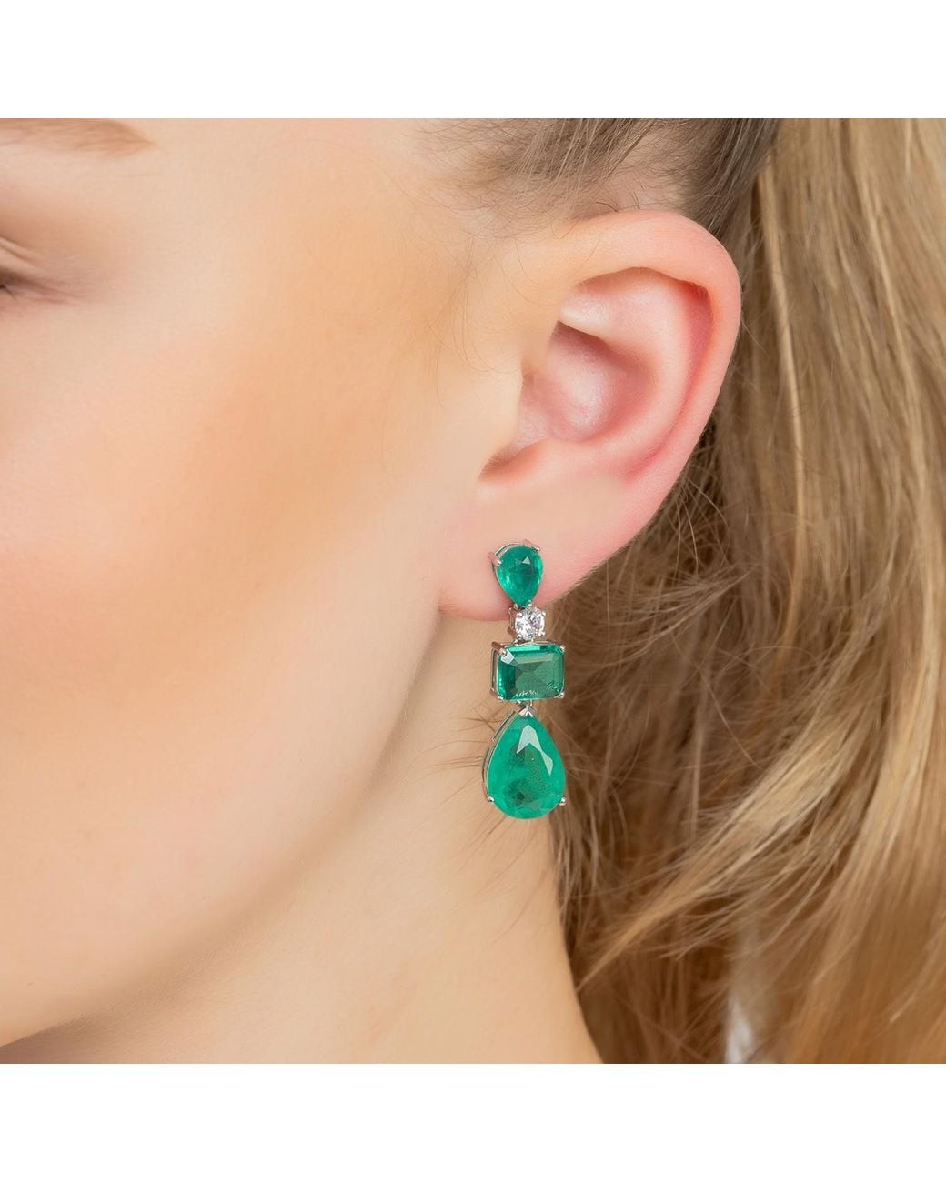 Latelita London Green Valentina Drop Earrings Colombian Emerald