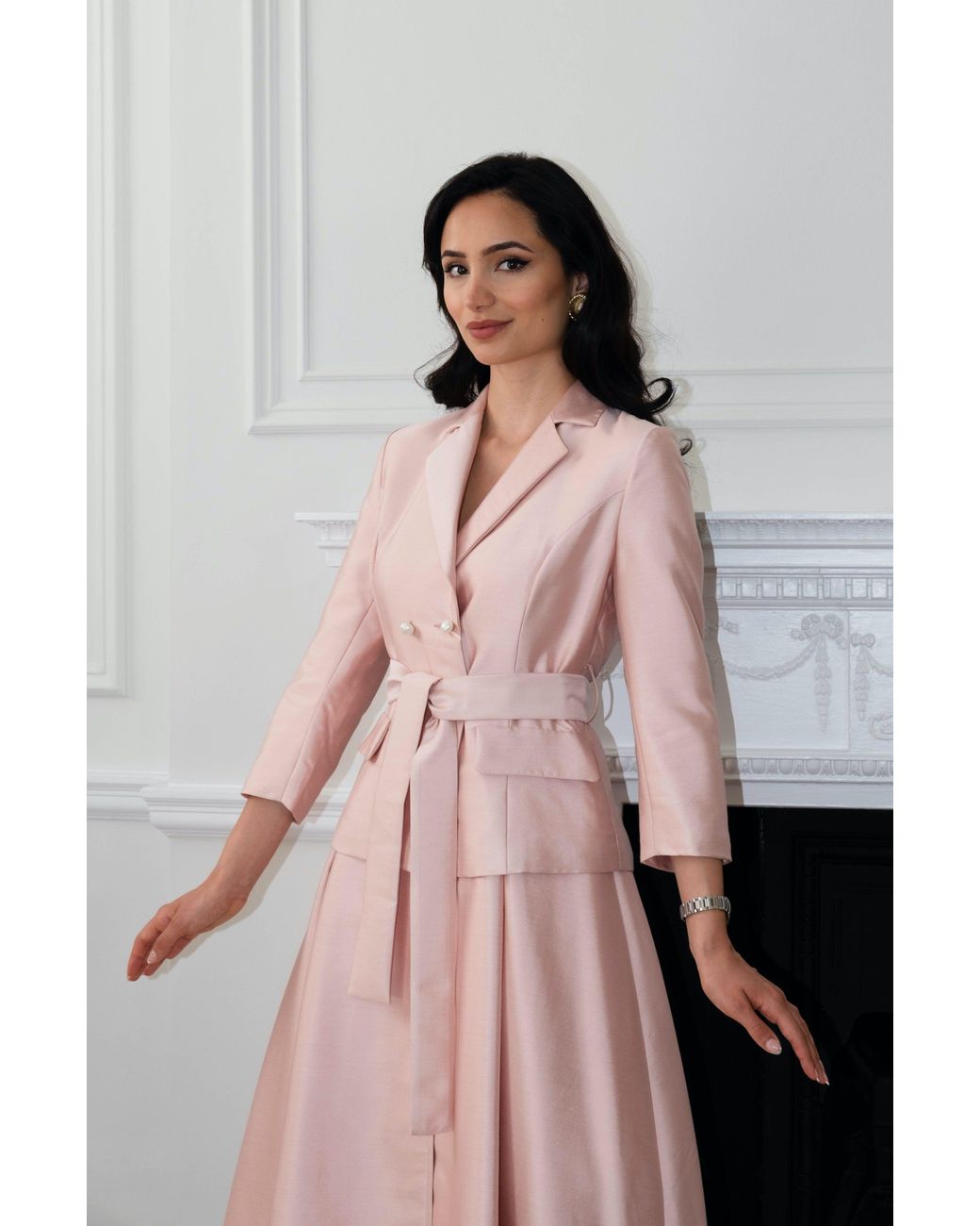 Santinni Pink Audrey Silk & Wool Dress Coat